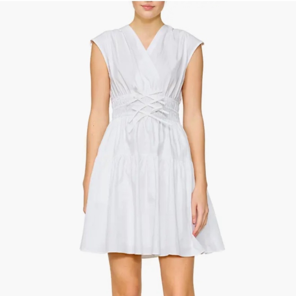 Melloday cap sleeve shirred waist fit and flare White Sleeveless Mini Dress L
